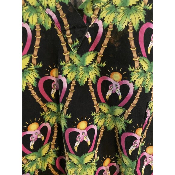 Flamingos In Love  Adult X Large Black V-Neck Scrub Top Black And Pink - Picture 2 of 2